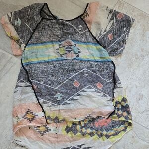 Aryn K Pastel Multi Geo-Print Short Sleeve Blouse